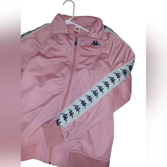 Kappa Pink Track Jacket W/ White Striped Logo On Sleeves Size Small - Picture 7 of 15